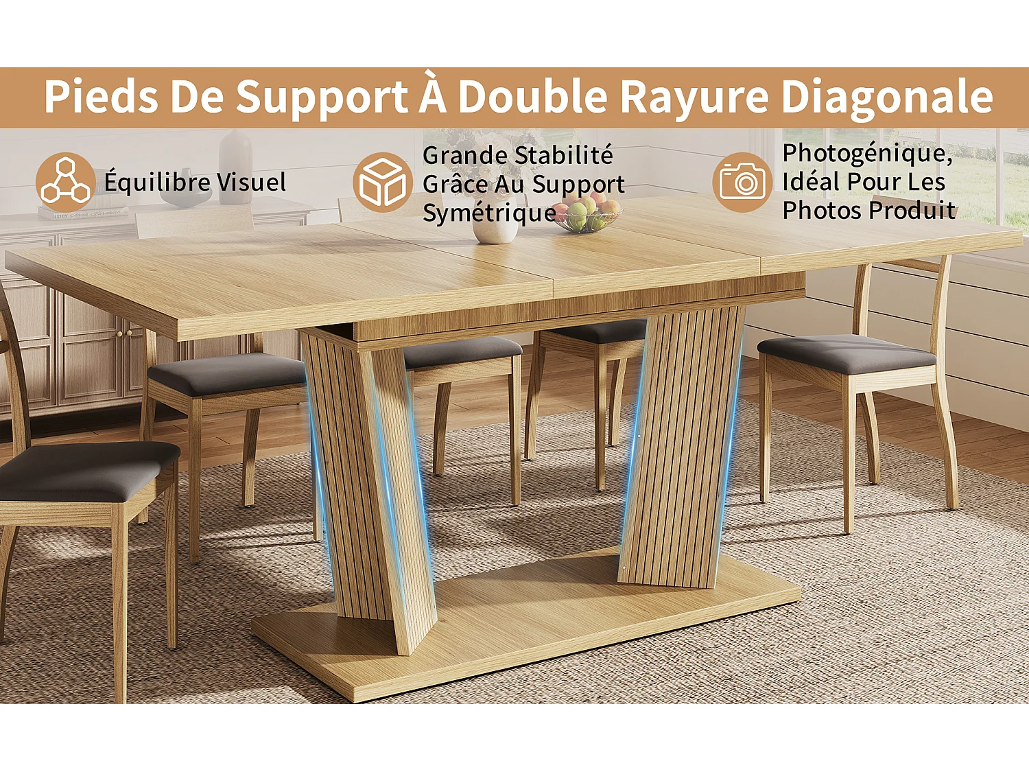 Table à manger extensible 120 à 160 cm en MDF effet bois brun clair