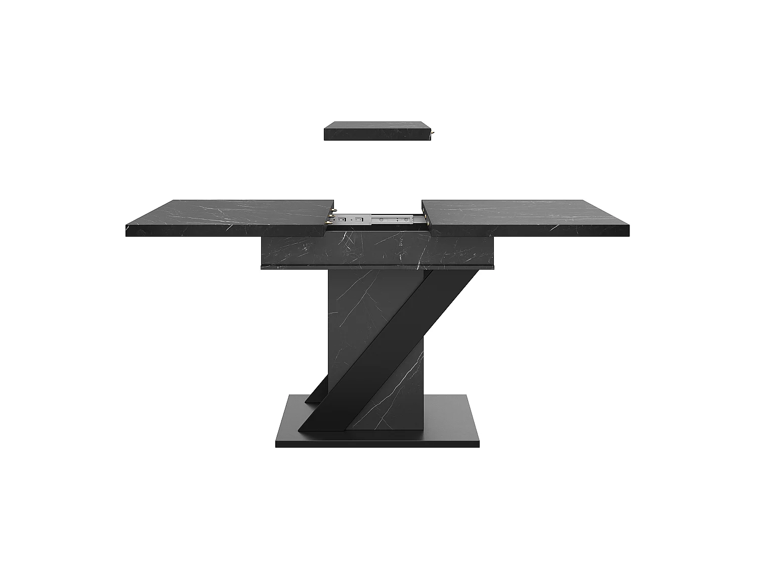 Table à manger extensible effet marbre noir, 110 à 140 x 80 cm, MDF et métal