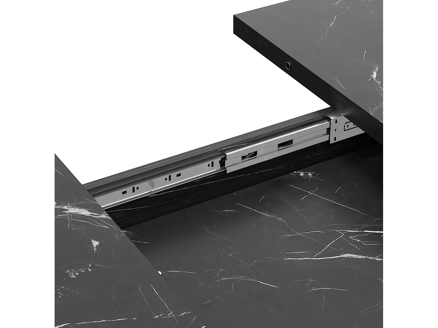 Table à manger extensible effet marbre noir, 110 à 140 x 80 cm, MDF et métal