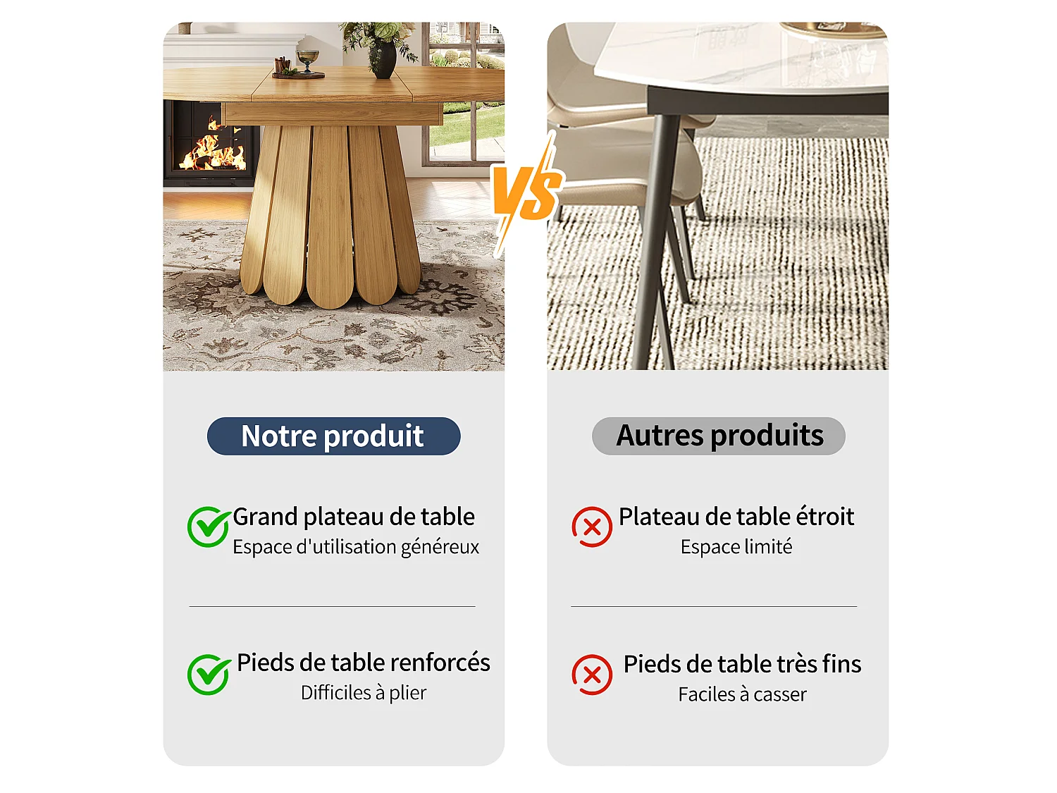 Table à manger ronde extensible 118 à 158 cm en MDF décor bois naturel