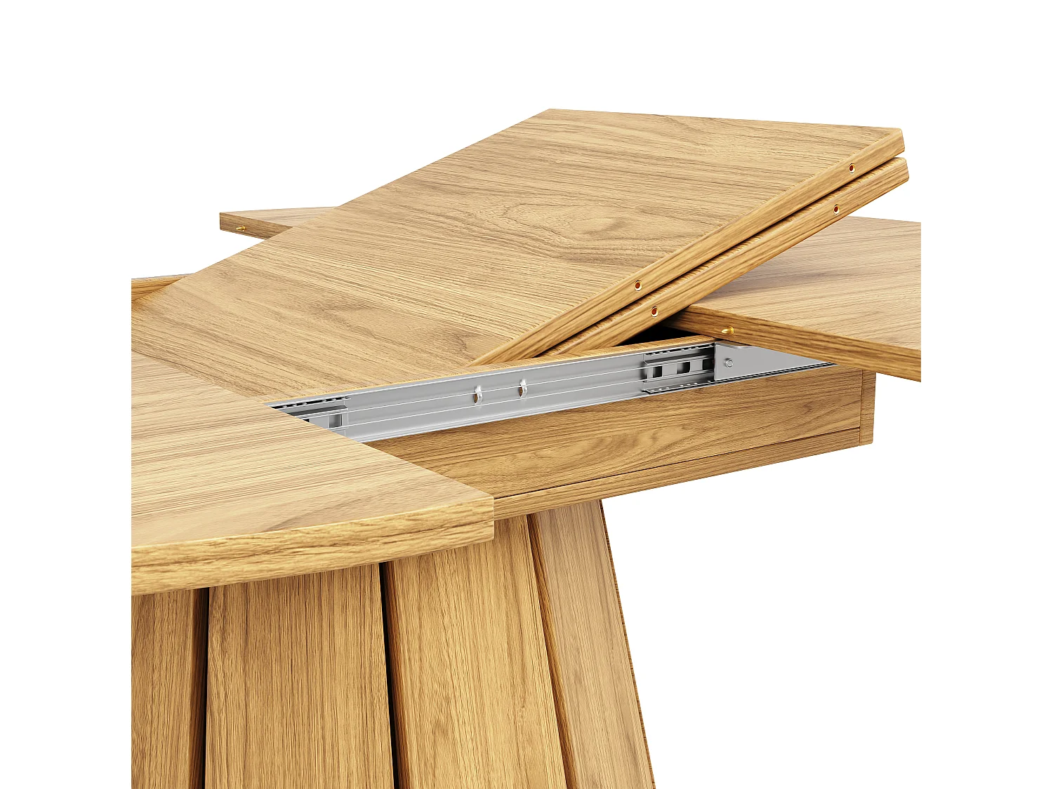 Table à manger ronde extensible 118 à 158 cm en MDF décor bois naturel