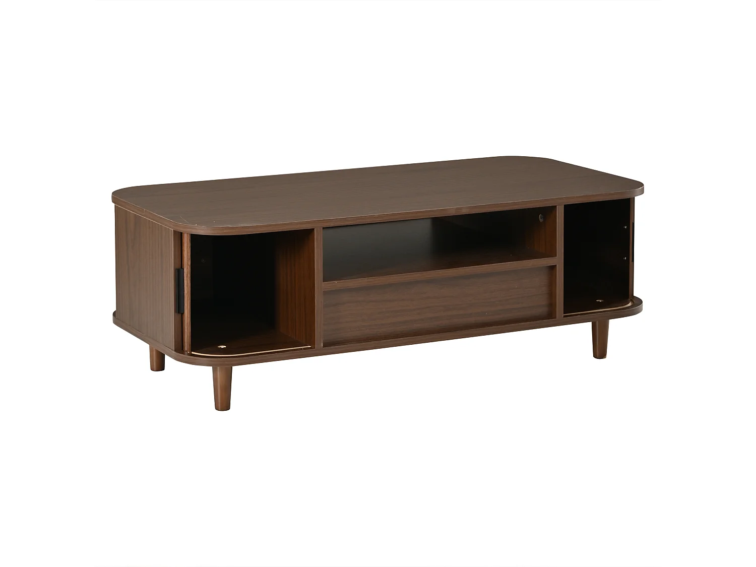 Table basse couleur noyer 100 x 50 x 35 cm avec tiroir et 2 portes à rideau