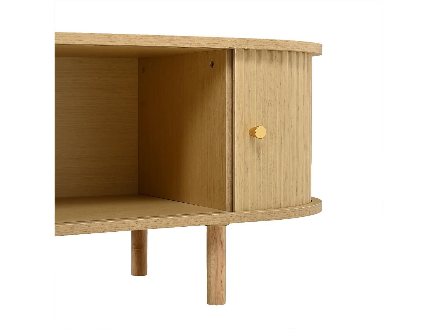 Meuble TV couleur bois clair en MDF, 180 cm, portes style cannage et rideau
