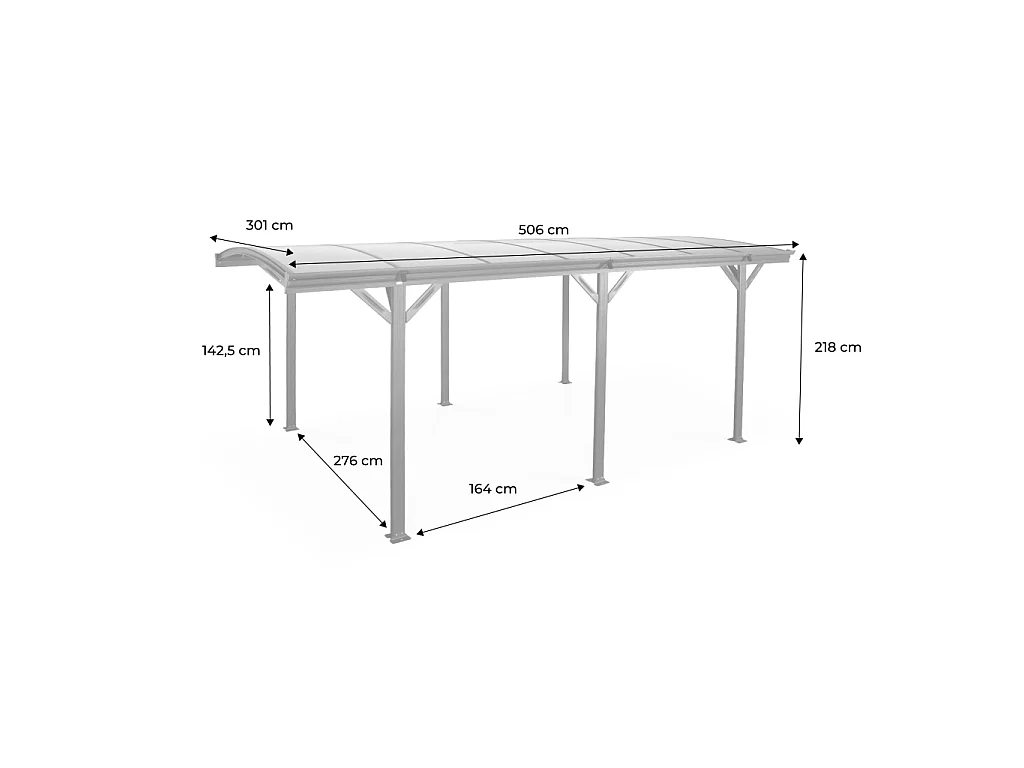 Estensione di tettoia per auto in alluminio e policarbonato, 15m², Le mans, Bianco, 505x300x239 cm