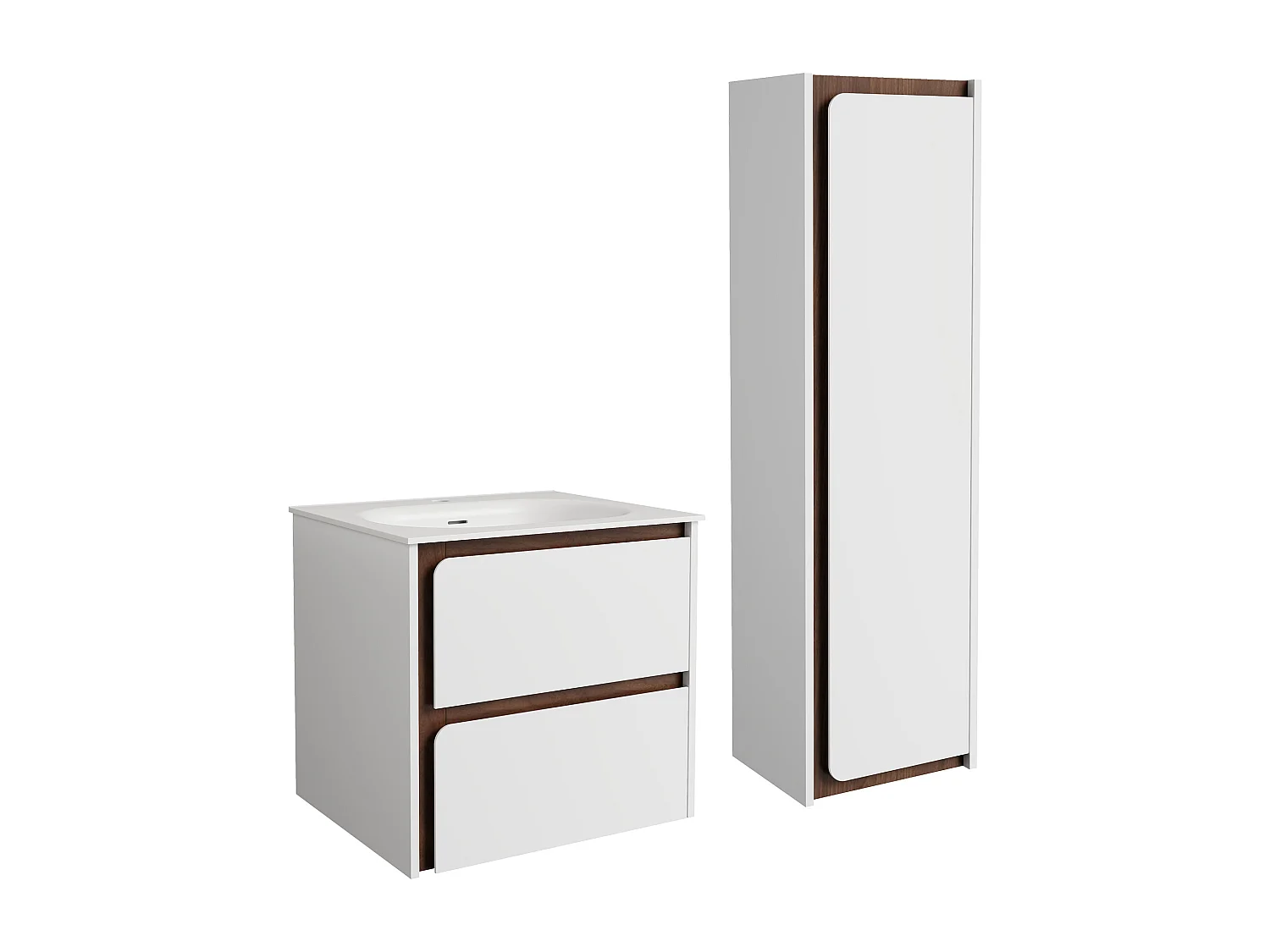 Meuble de salle de bain suspendu avec vasque à encastrer en résine et colonne – Blanc mat – 60 cm – ZAREMIA