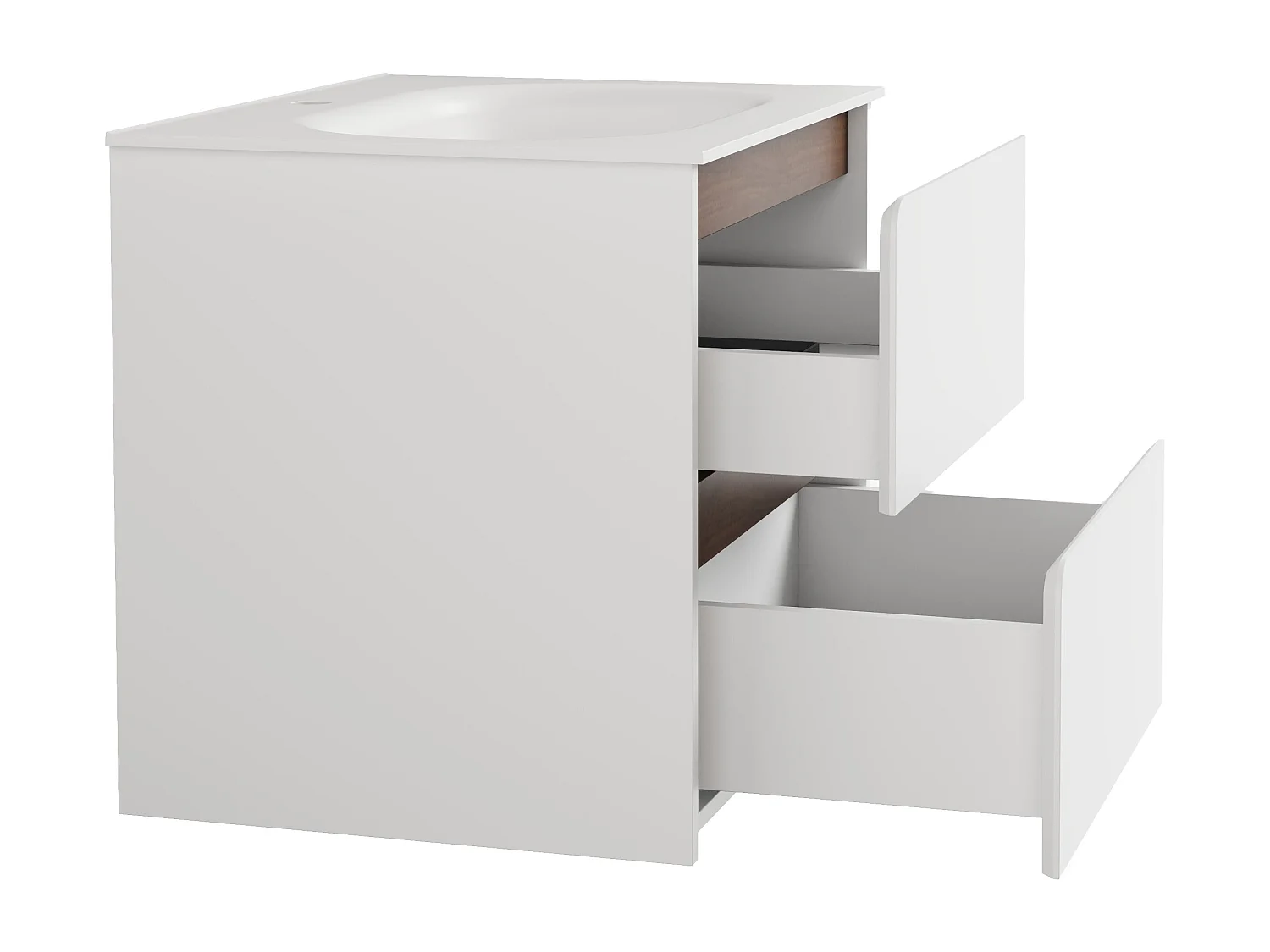 Meuble de salle de bain suspendu avec vasque à encastrer en résine et colonne – Blanc mat – 60 cm – ZAREMIA