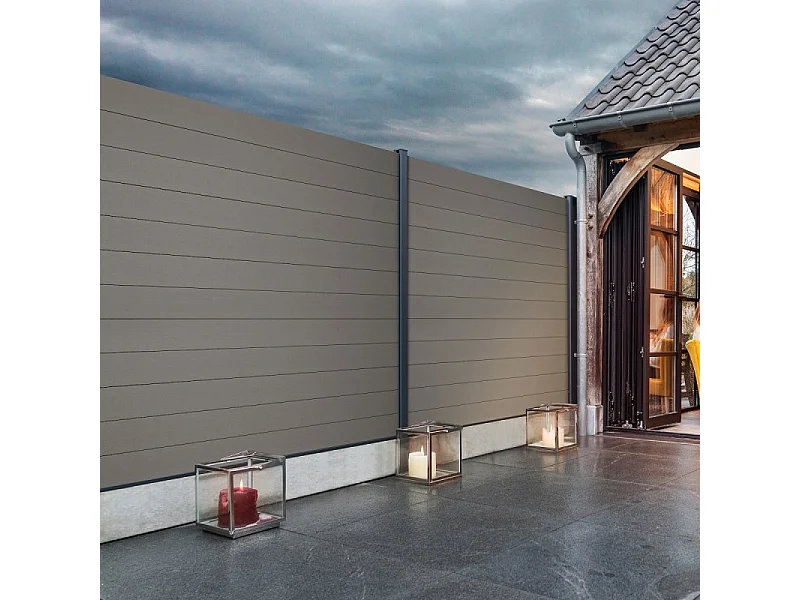 Kit complet clôture composite et aluminium à sceller H 1m80 L 14m40 gris quartz avec renforts acier - Palissade - Brise vue