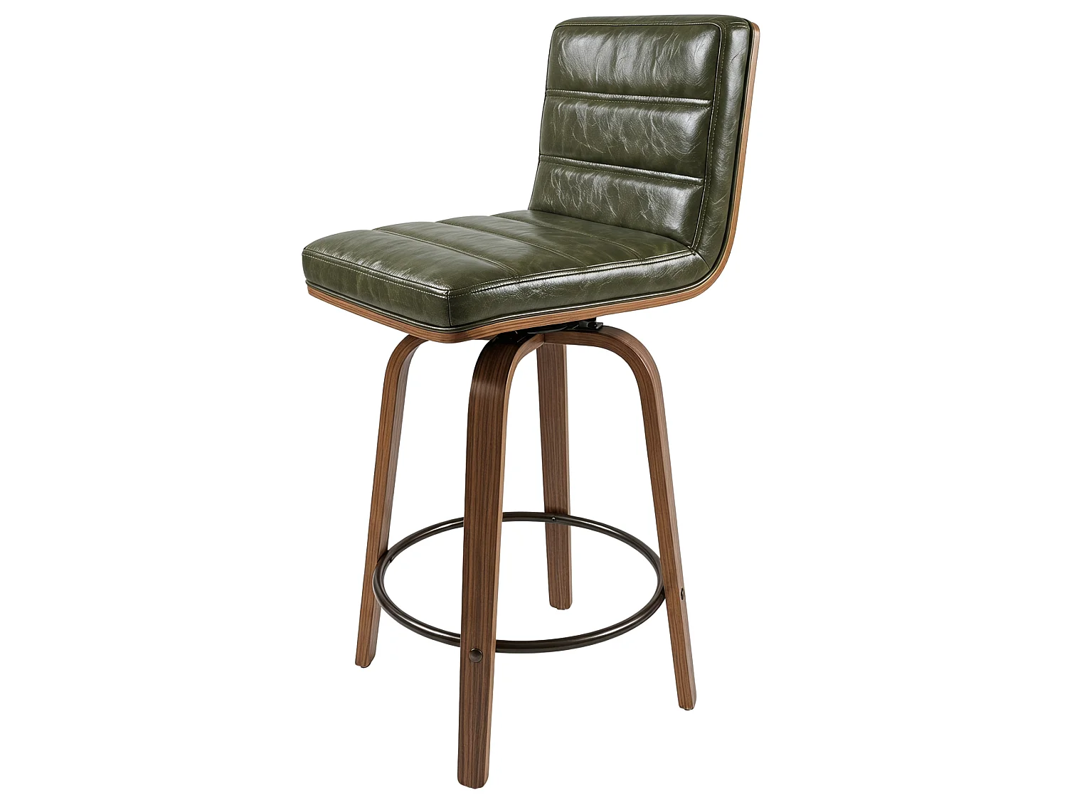 Set di 2 sgabelli da bar girevoli con rivestimento PU, gambe in legno curvato e poggiapiedi