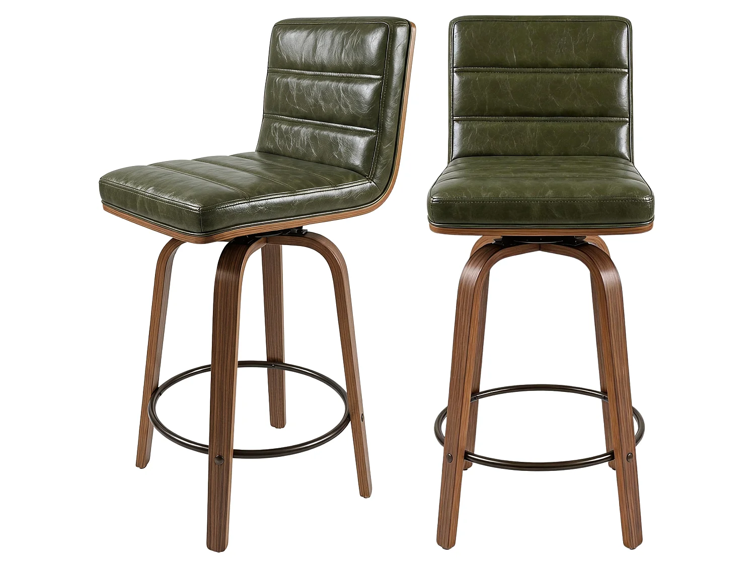 Set di 2 sgabelli da bar girevoli con rivestimento PU, gambe in legno curvato e poggiapiedi