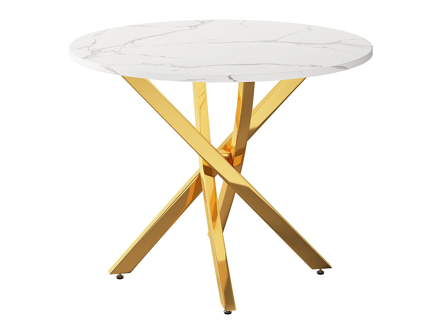 Ronde eettafel 80 cm met marmereffect of gehard glas en gekruiste metalen poten