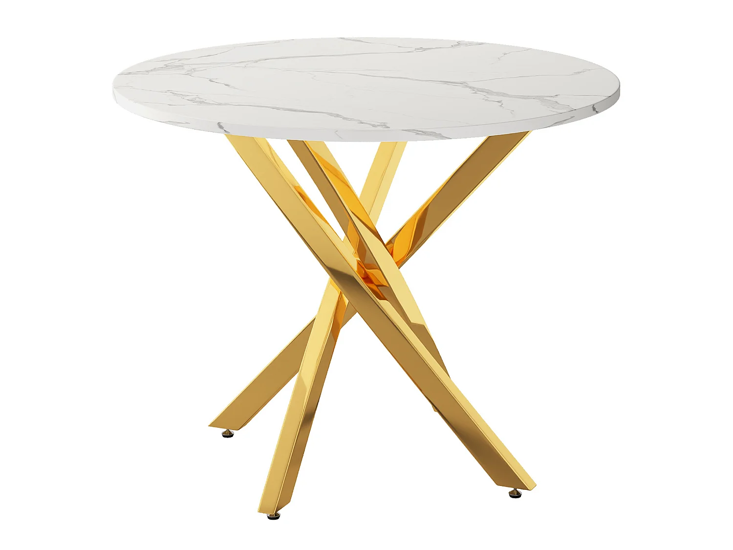 Ronde eettafel 80 cm met marmereffect of gehard glas en gekruiste metalen poten