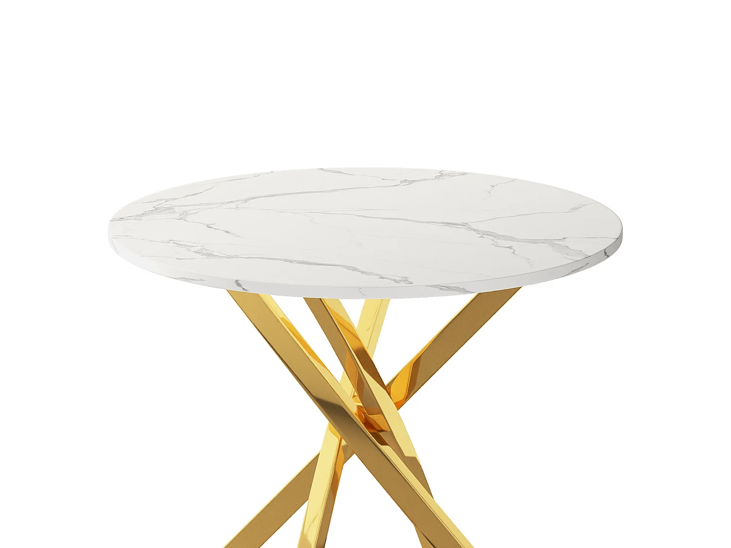 Ronde eettafel 80 cm met marmereffect of gehard glas en gekruiste metalen poten