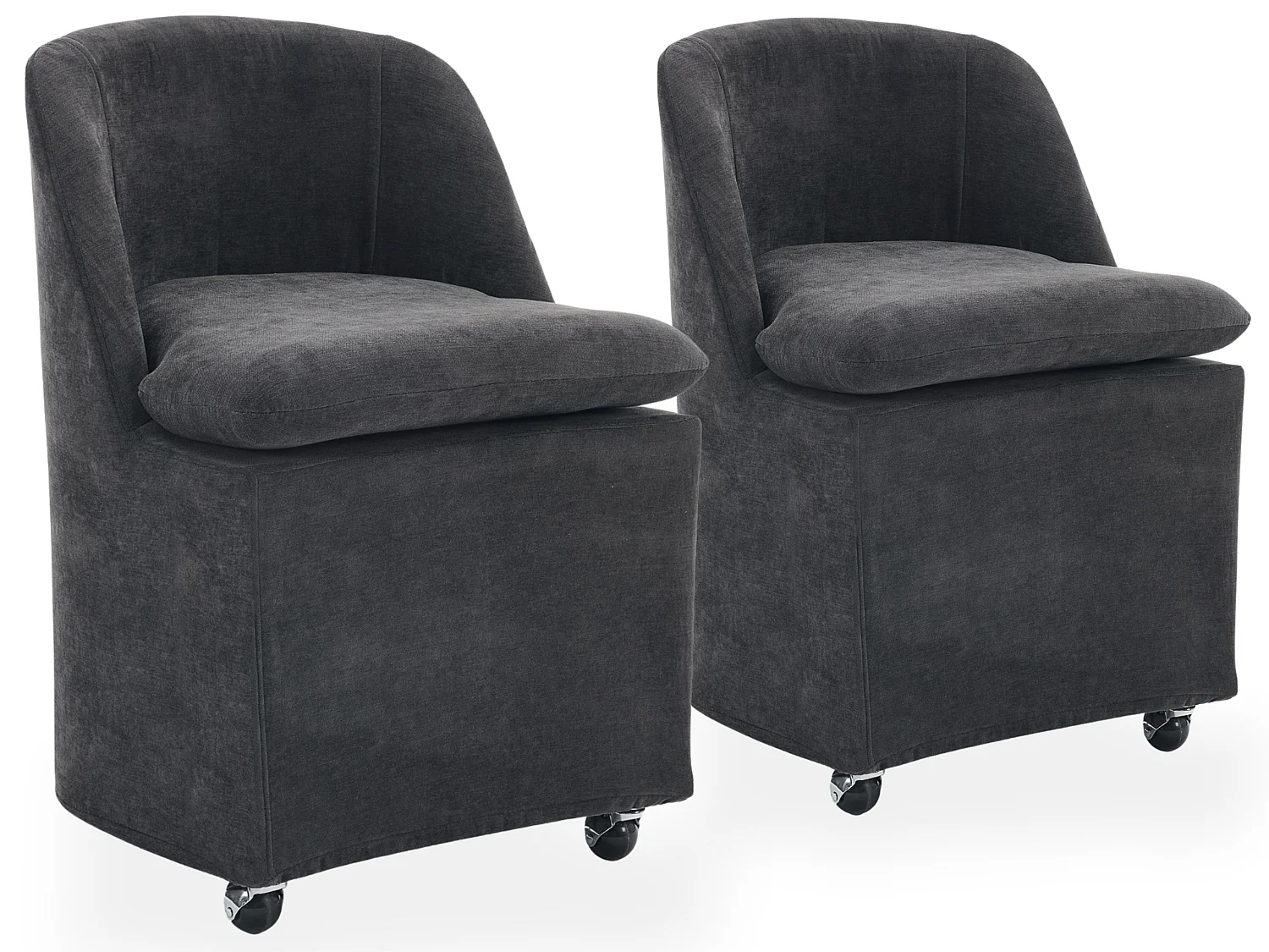 Set van 2 gestoffeerde chenille stoelen met wielen, afneembare hoezen en zonder armleuningen