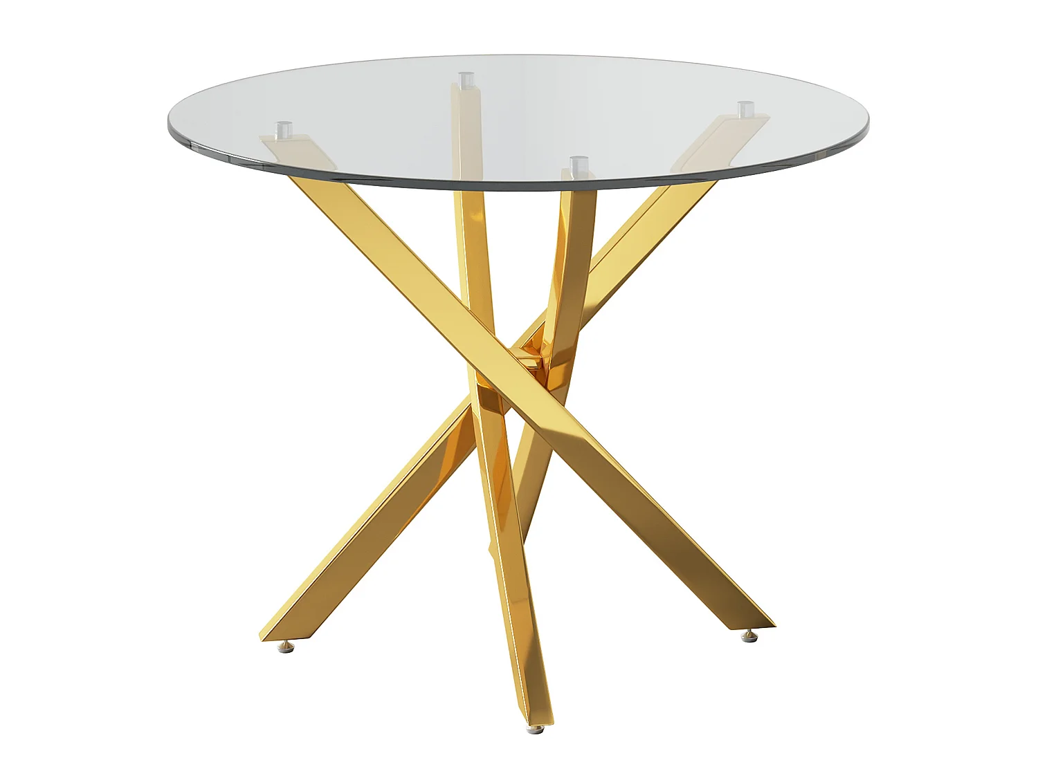 Ronde eettafel 80 cm met marmereffect of gehard glas en gekruiste metalen poten