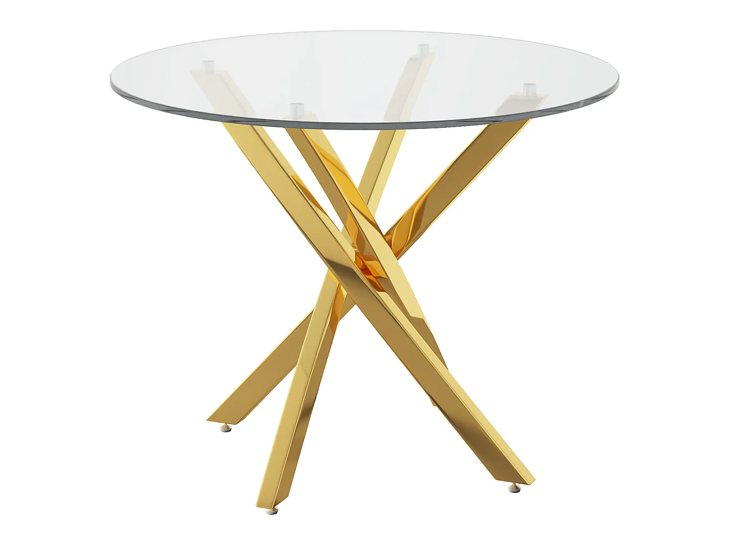 Ronde eettafel 80 cm met marmereffect of gehard glas en gekruiste metalen poten