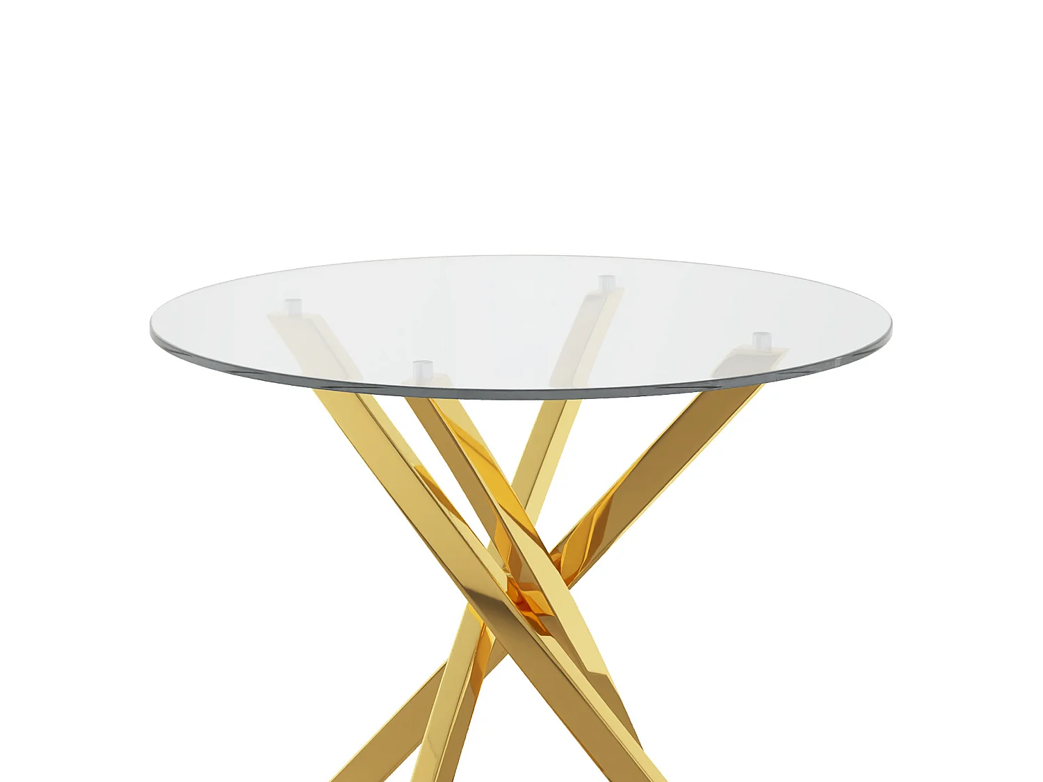 Ronde eettafel 80 cm met marmereffect of gehard glas en gekruiste metalen poten