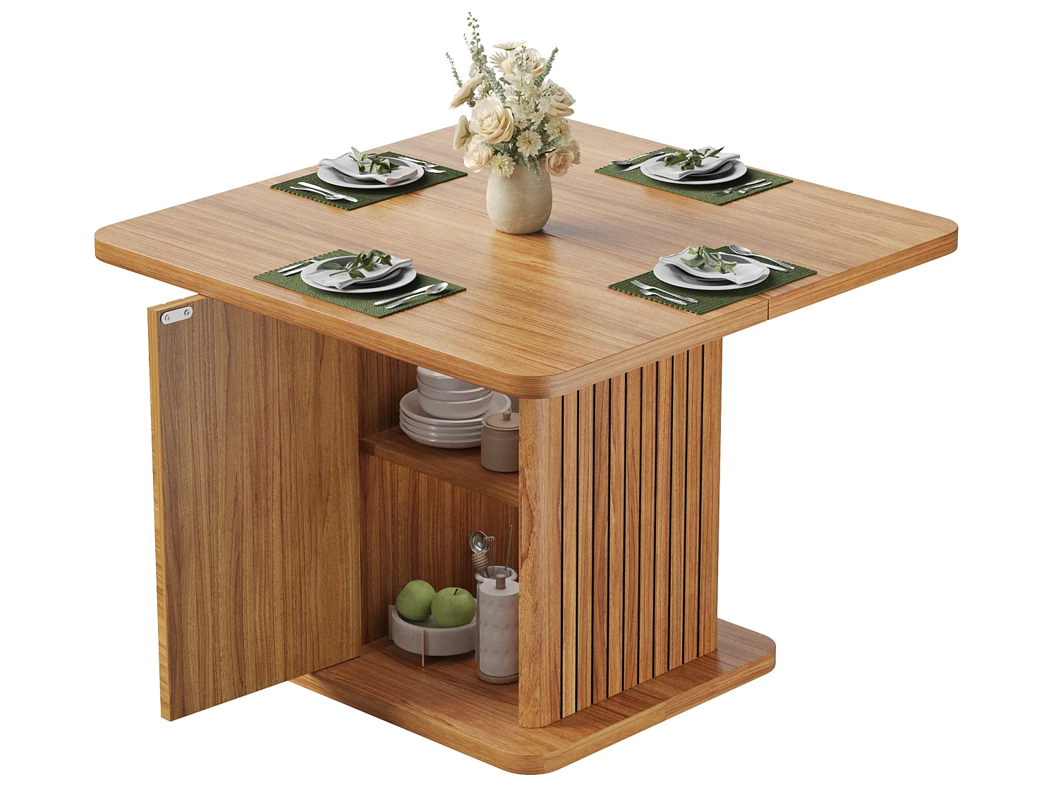 Mesa de jantar quadrada 80 x 80 cm com armário oculto para 4 pessoas