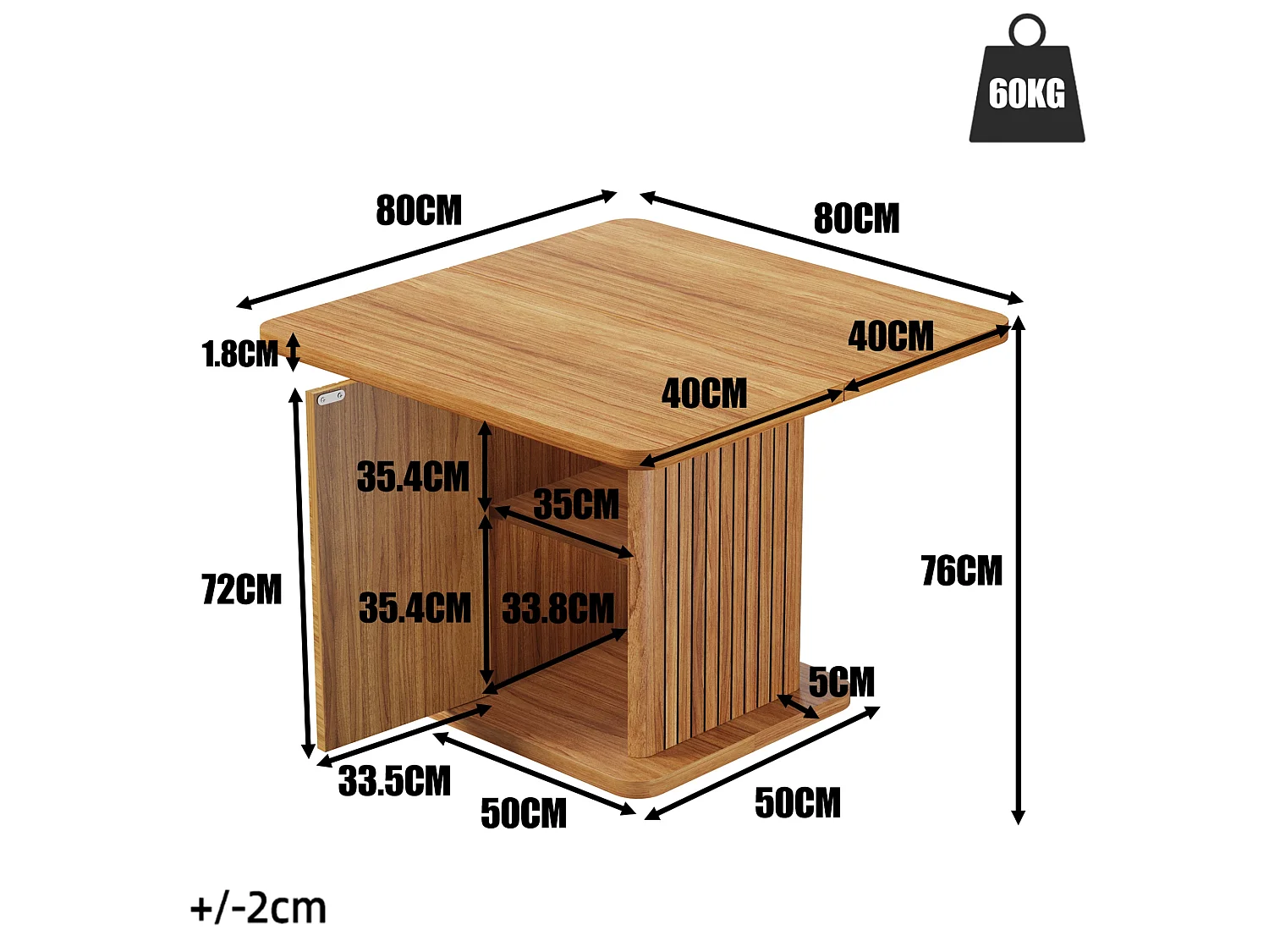 Mesa de jantar quadrada 80 x 80 cm com armário oculto para 4 pessoas