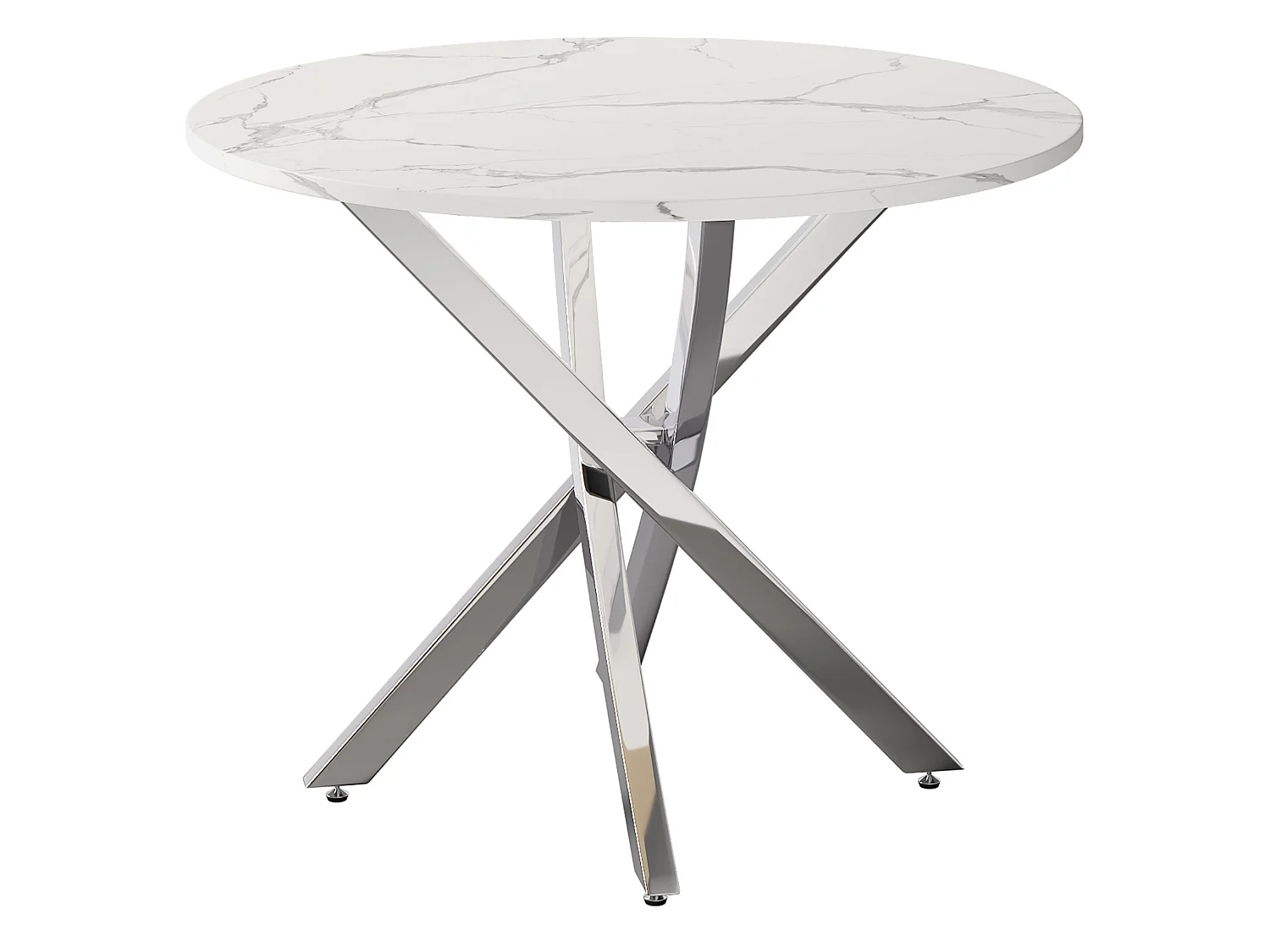Runt matbord 80 cm med marmoreffekt eller härdat glas och korsade metallben