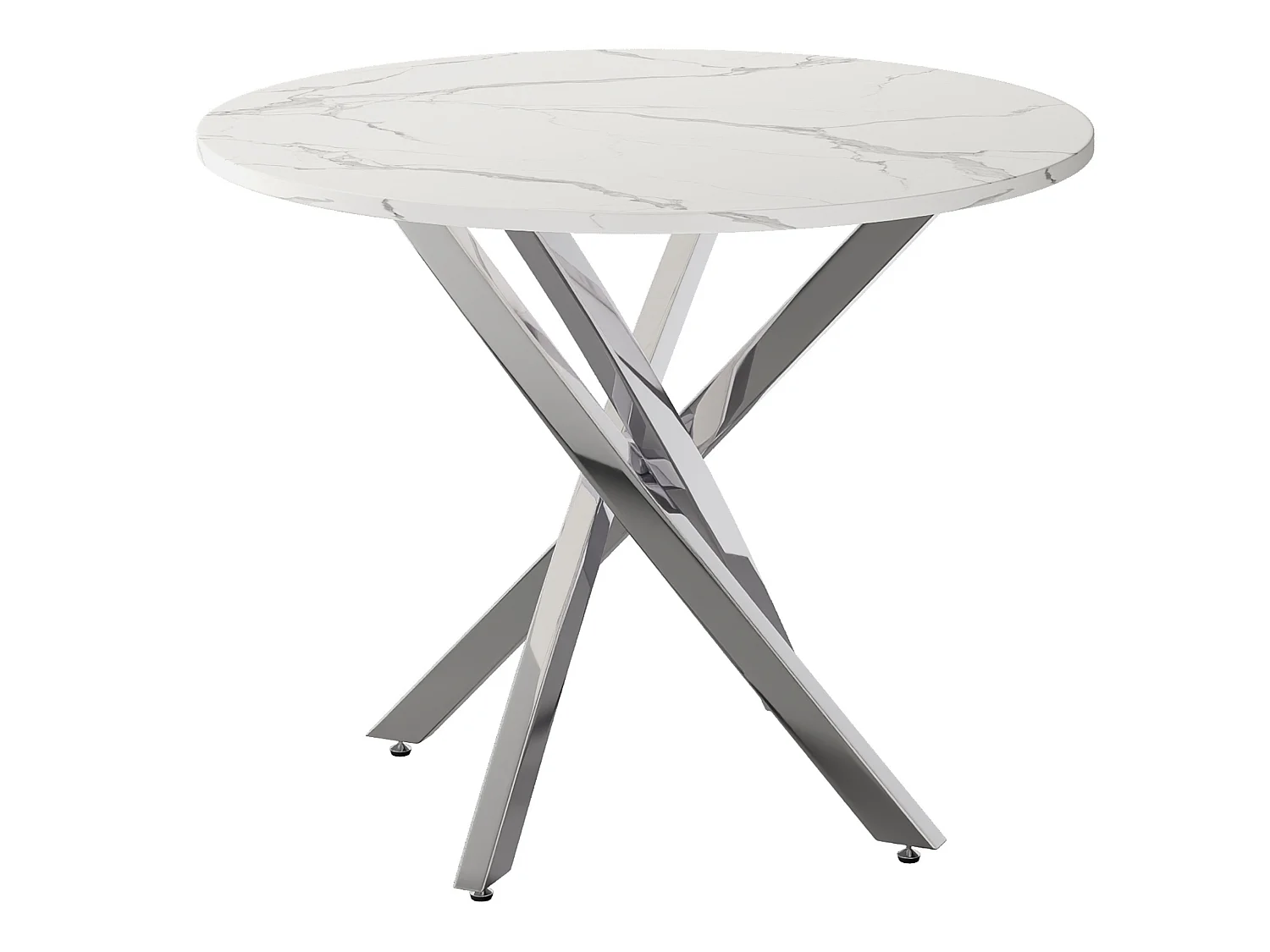 Runt matbord 80 cm med marmoreffekt eller härdat glas och korsade metallben
