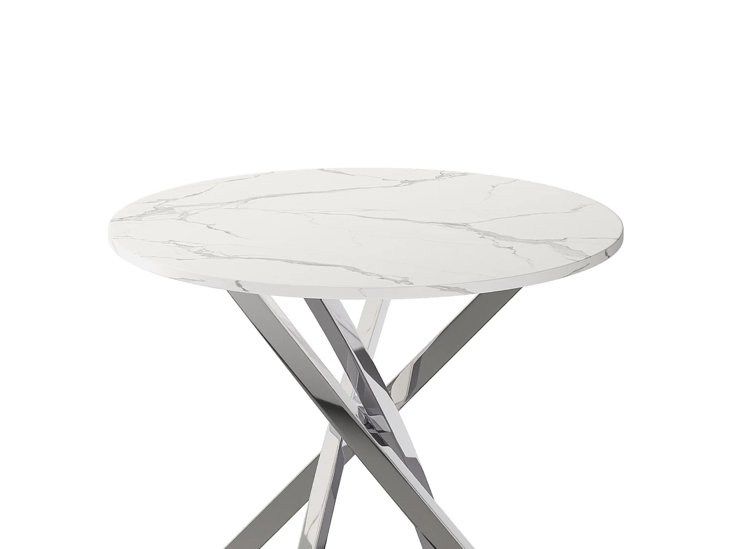 Runt matbord 80 cm med marmoreffekt eller härdat glas och korsade metallben