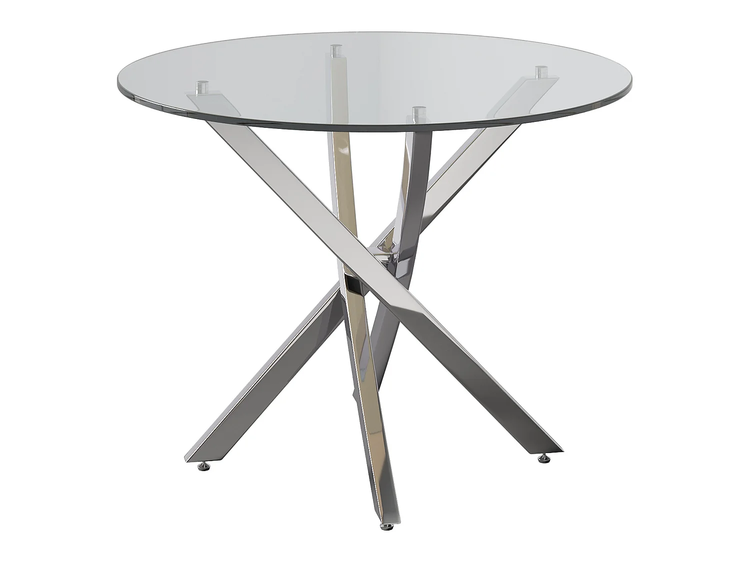 Table à manger ronde 80 cm effet marbre ou verre trempé avec pieds métalliques croisés