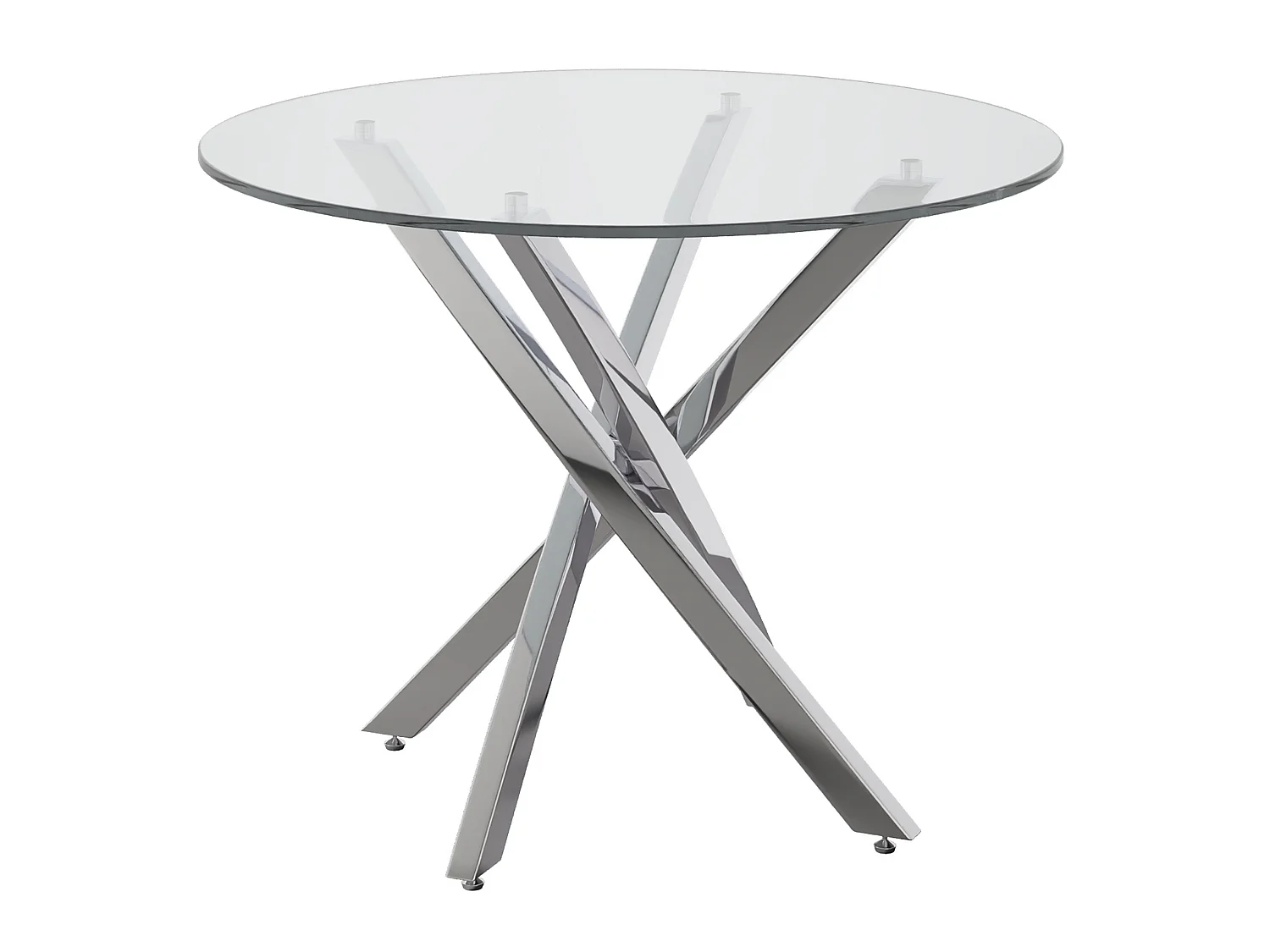 Table à manger ronde 80 cm effet marbre ou verre trempé avec pieds métalliques croisés