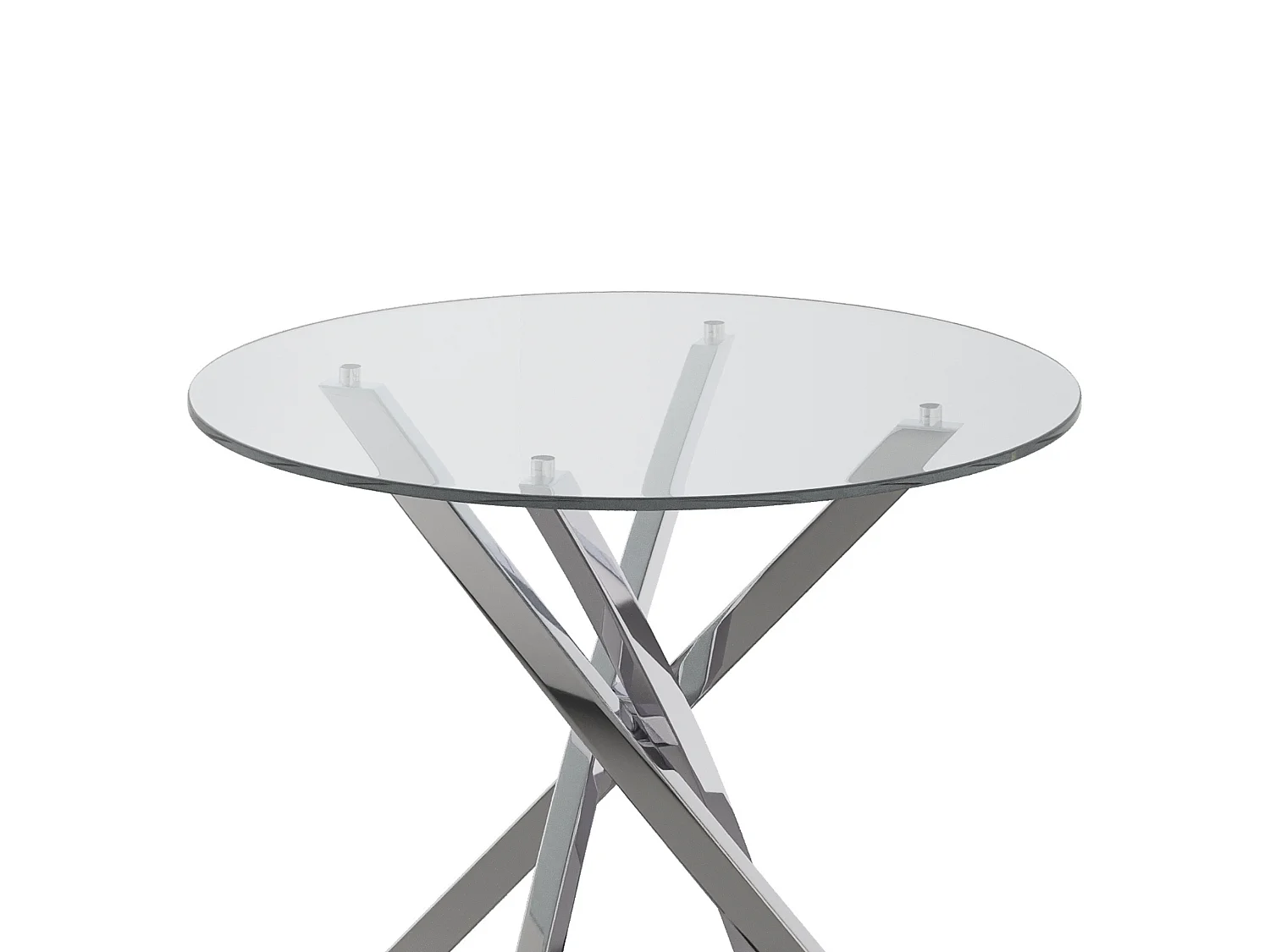 Table à manger ronde 80 cm effet marbre ou verre trempé avec pieds métalliques croisés