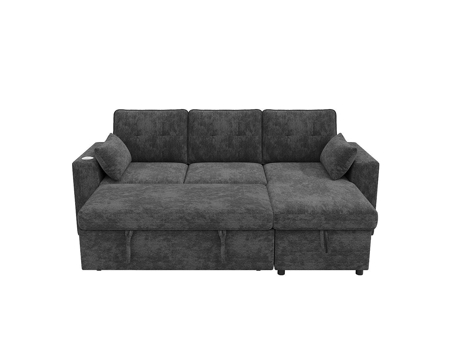 Canapé d'angle convertible gris 3 places avec méridienne réversible, LED et coffre