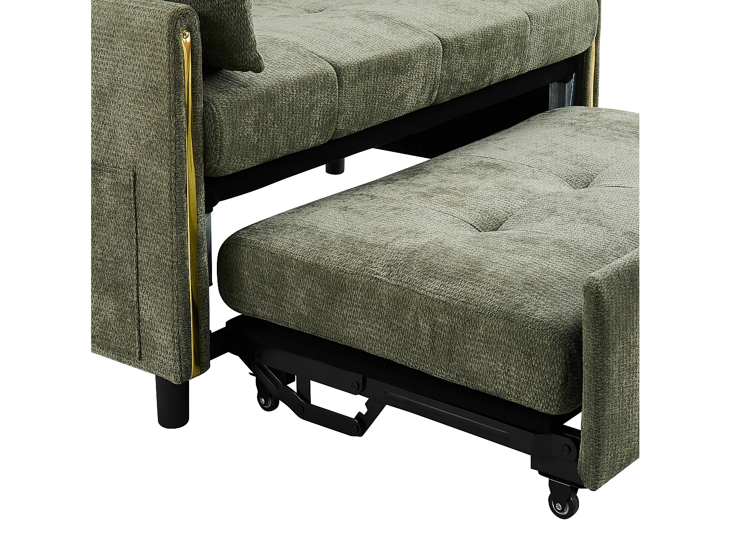 Canapé convertible 2 places en chenille verte, dossier inclinable et lit d’appoint pour salon