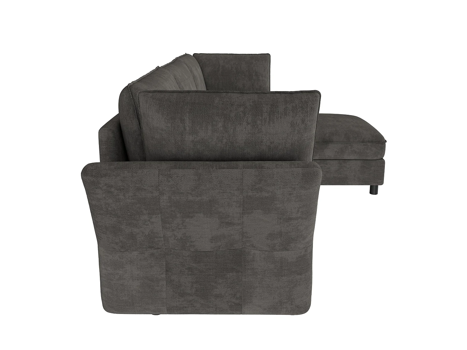 Canapé d'angle modulable 4 places en chenille grise, avec pouf coffre pour salon