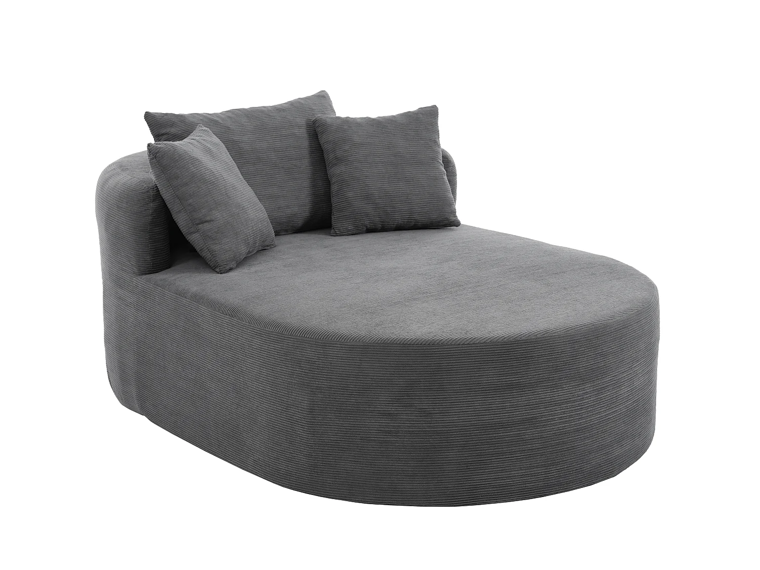 Fauteuil relax ovale en velours côtelé gris foncé, assise profonde pour le salon