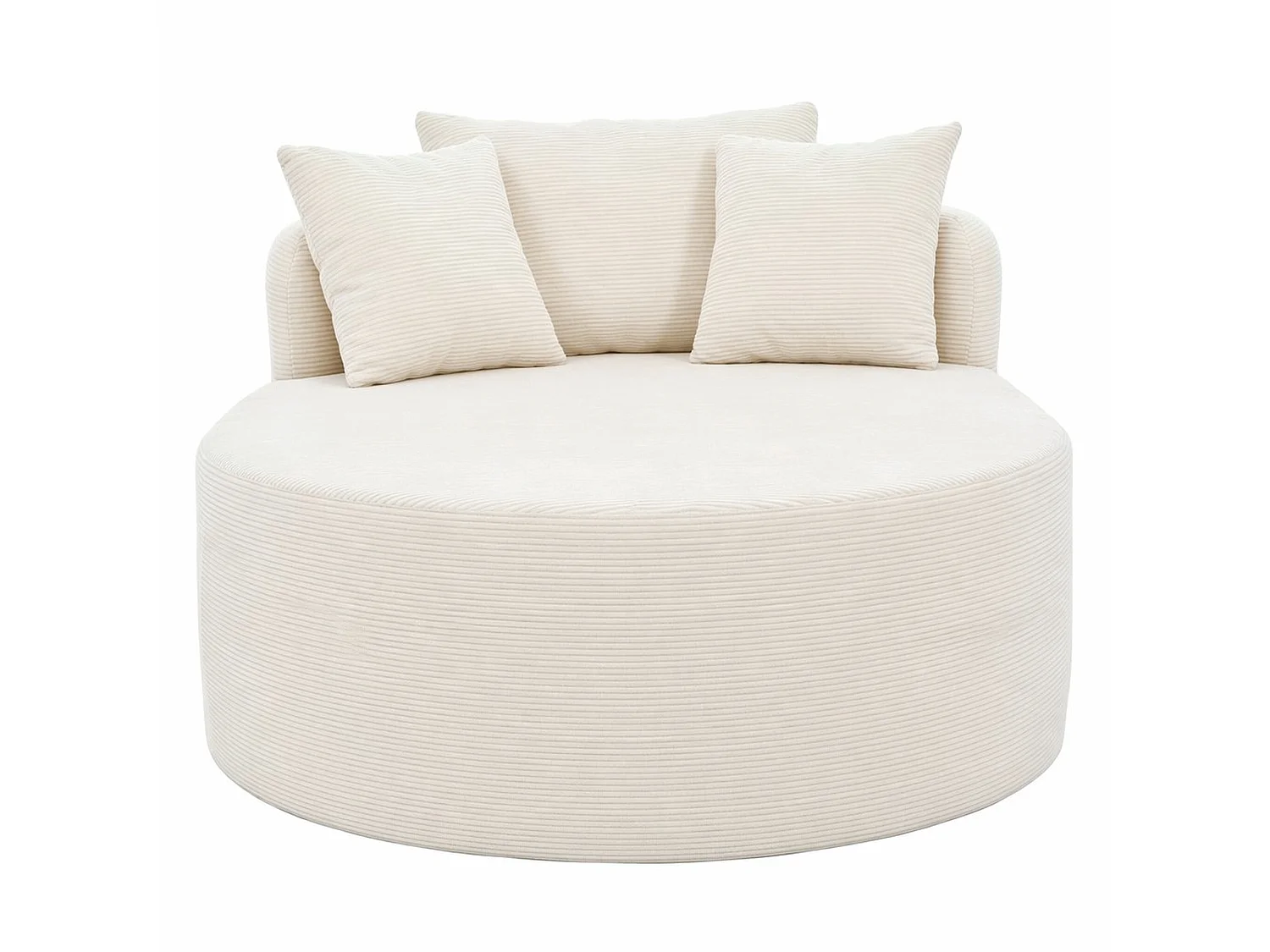 Fauteuil ovale en velours côtelé beige clair, assise profonde de 122 cm, sans montage