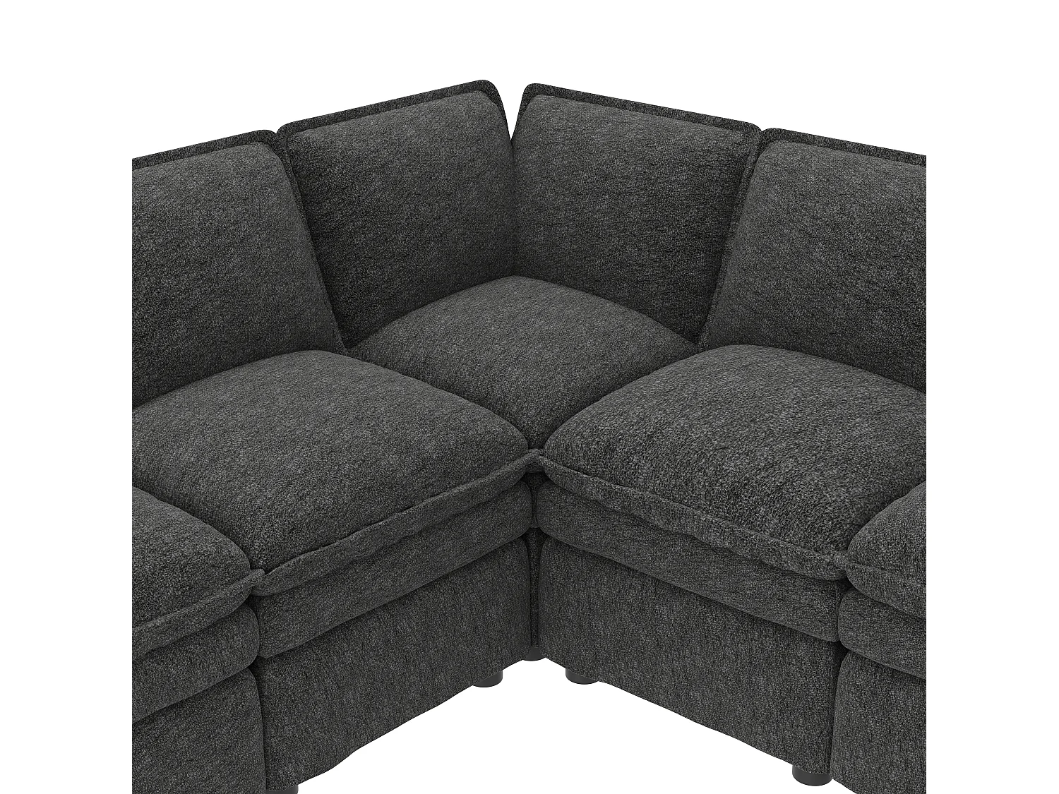 Canapé modulaire convertible 6 places en chenille gris avec pouf mobile
