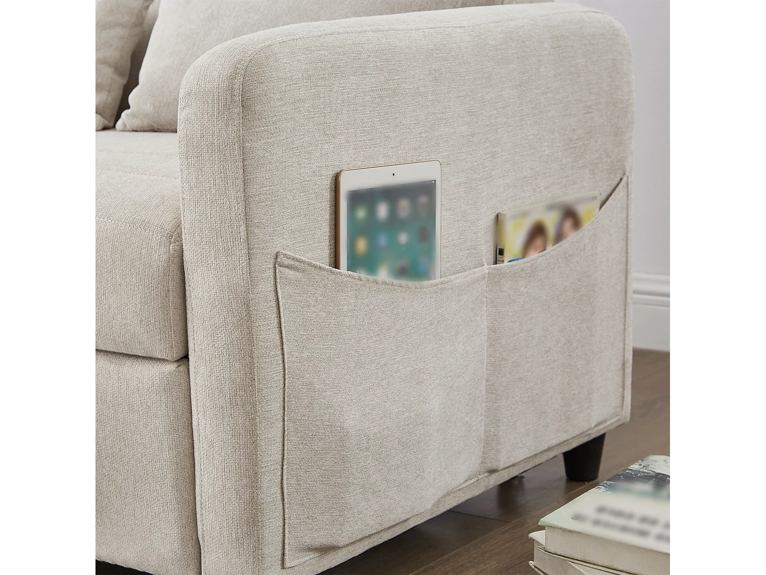 Canapé convertible 2 places en tissu coton et lin avec dossier réglable pour salon