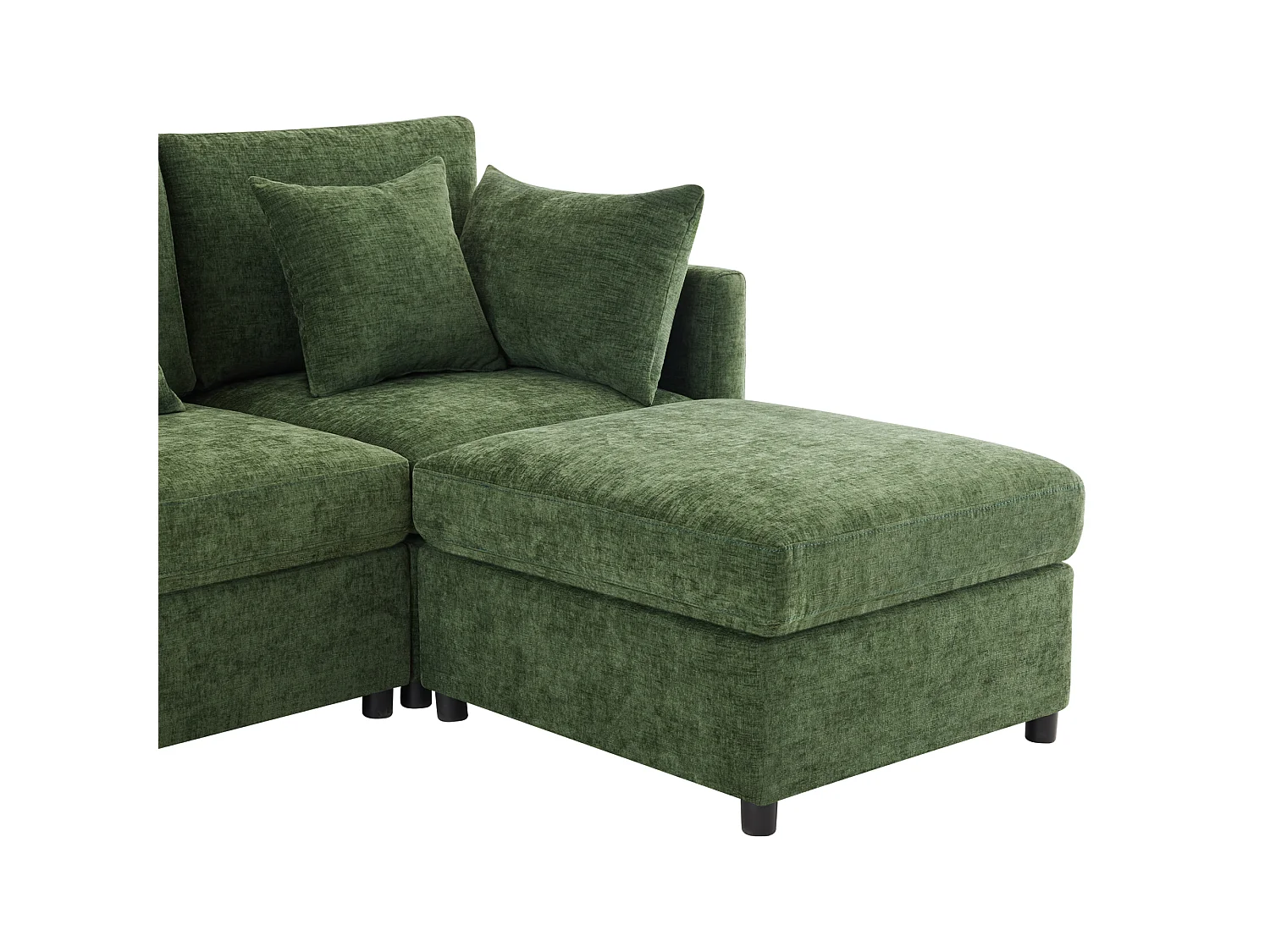 Canapé modulable en U ou en L en tissu chenille avec 2 poufs
