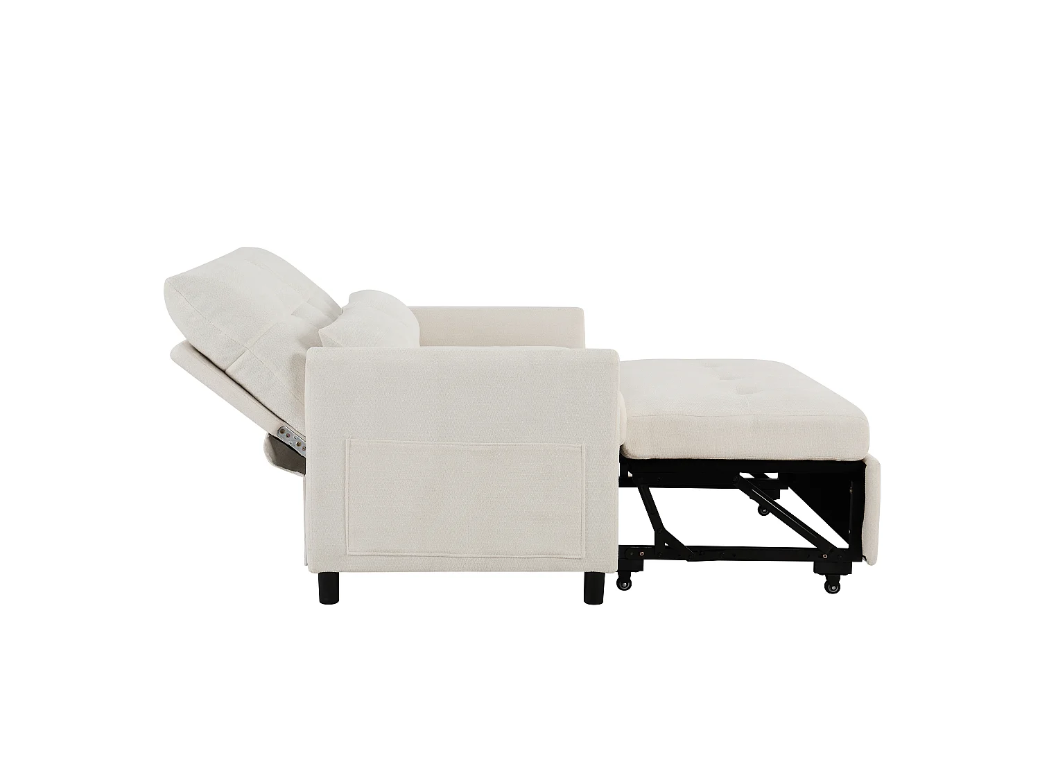 Canapé convertible 3 en 1, 2 places en chenille beige clair, dossier inclinable et lit extensible pour salon