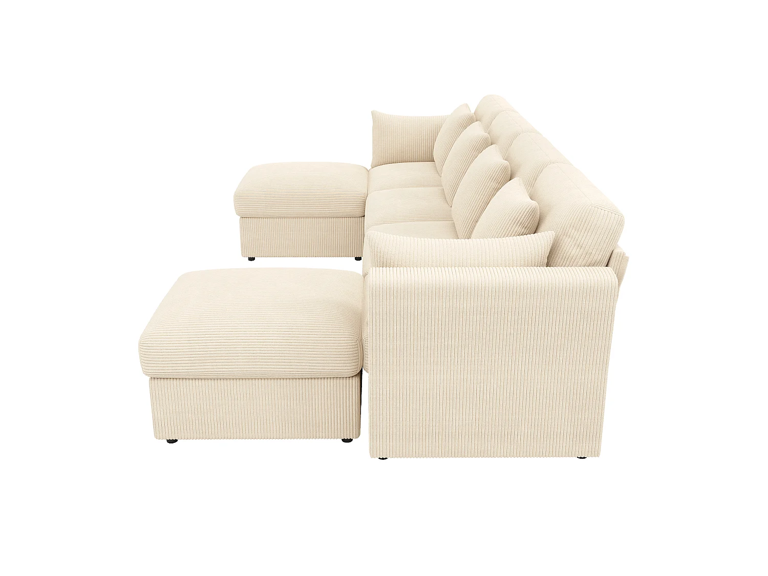 Canapé d'angle en U modulable, velours côtelé beige, 4 à 6 places avec poufs et accoudoirs réglables pour salon