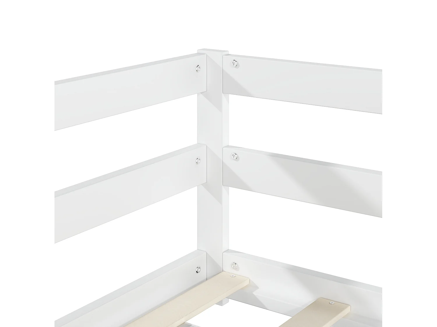 Lit Montessori enfant 140x200 cm en pin massif blanc avec barrières et sommier