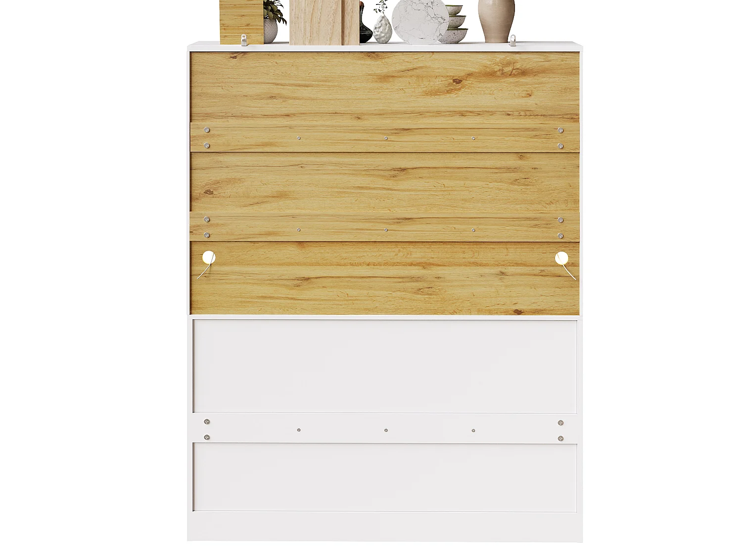 Buffet haut de cuisine blanc avec éclairage LED et portes vitrées