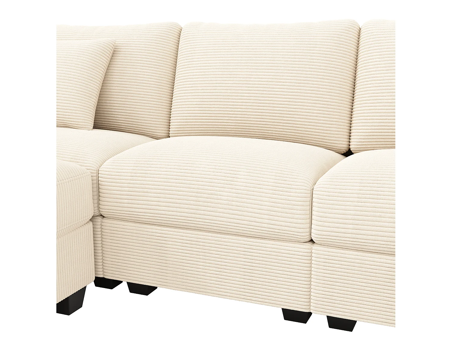 Canapé modulable en U en velours côtelé beige, fonction couchage et USB pour salon