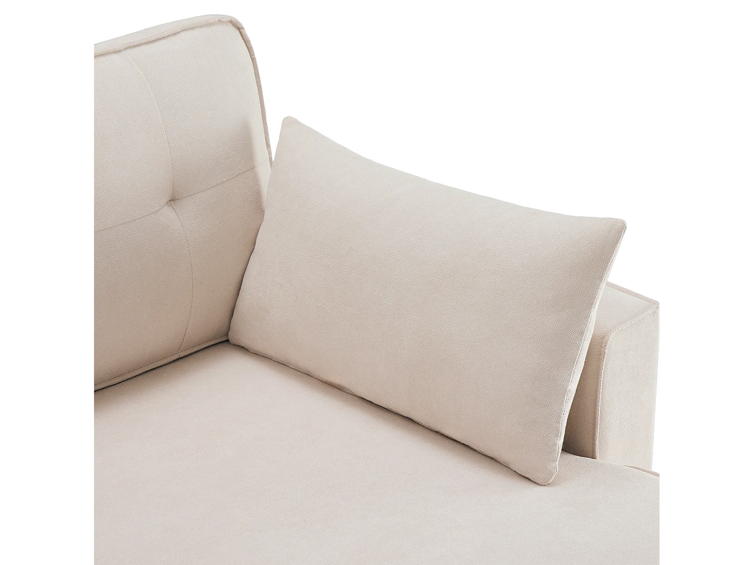 Canapé convertible en U 4 places beige en tissu effet lin, avec rangement et porte-gobelets pour salon