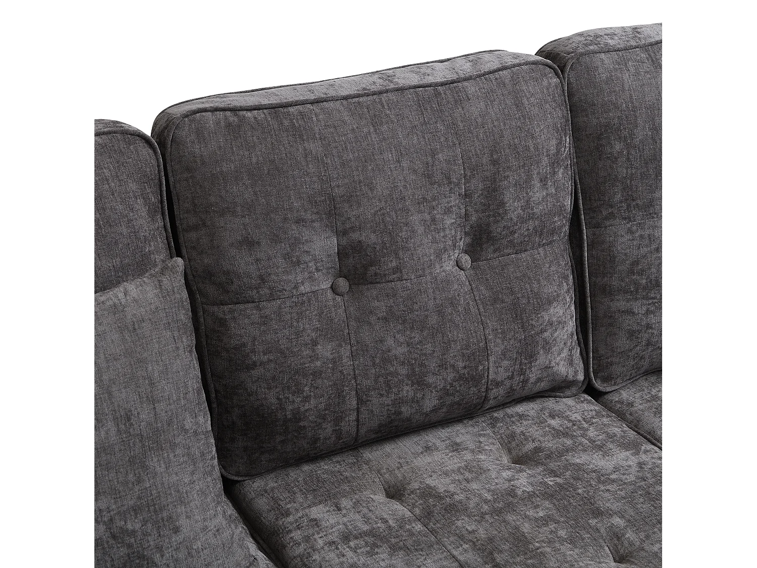 Canapé d’angle en chenille 3 places avec pouf mobile, méridienne réversible pour salon