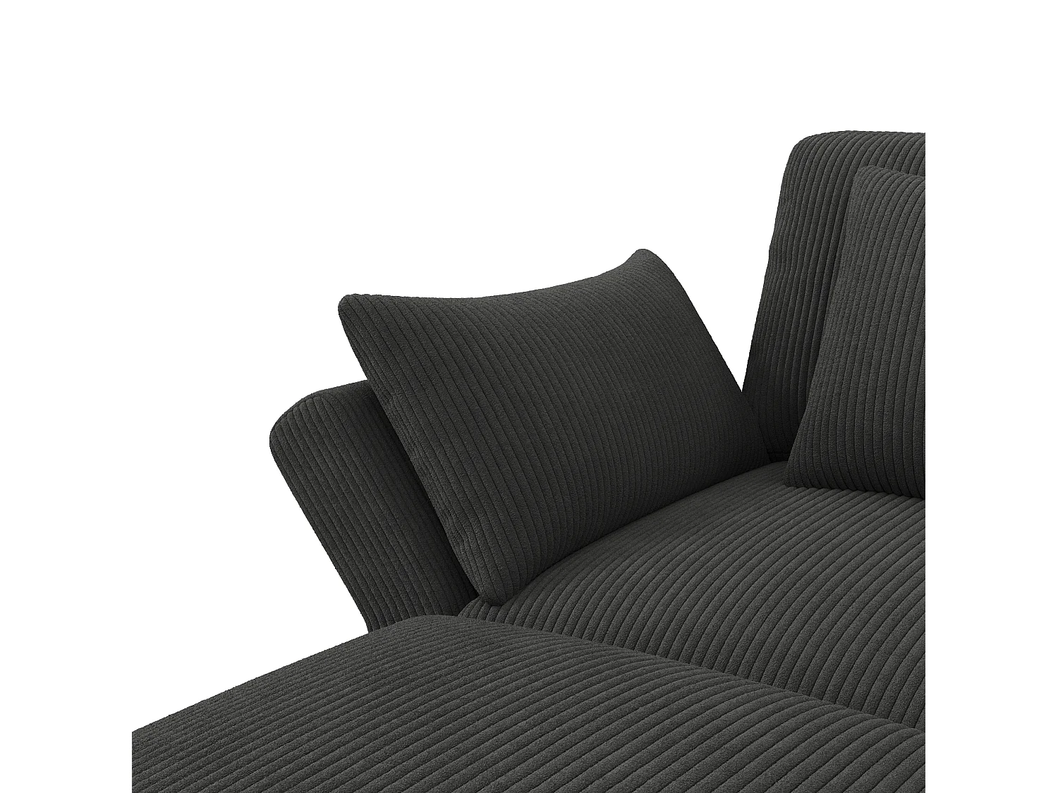 Canapé d’angle modulable 6 places en velours côtelé gris avec poufs et accoudoirs réglables