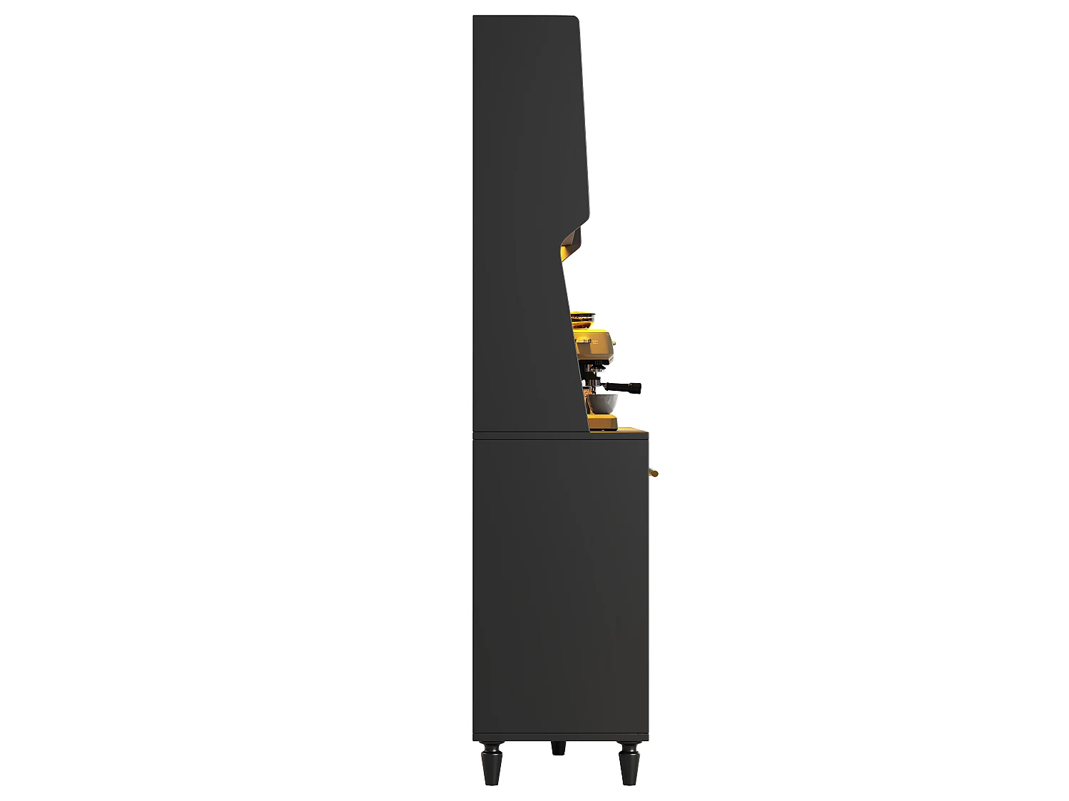 Armoire de cuisine haute noire avec éclairage LED, 3 tiroirs et étagères réglables