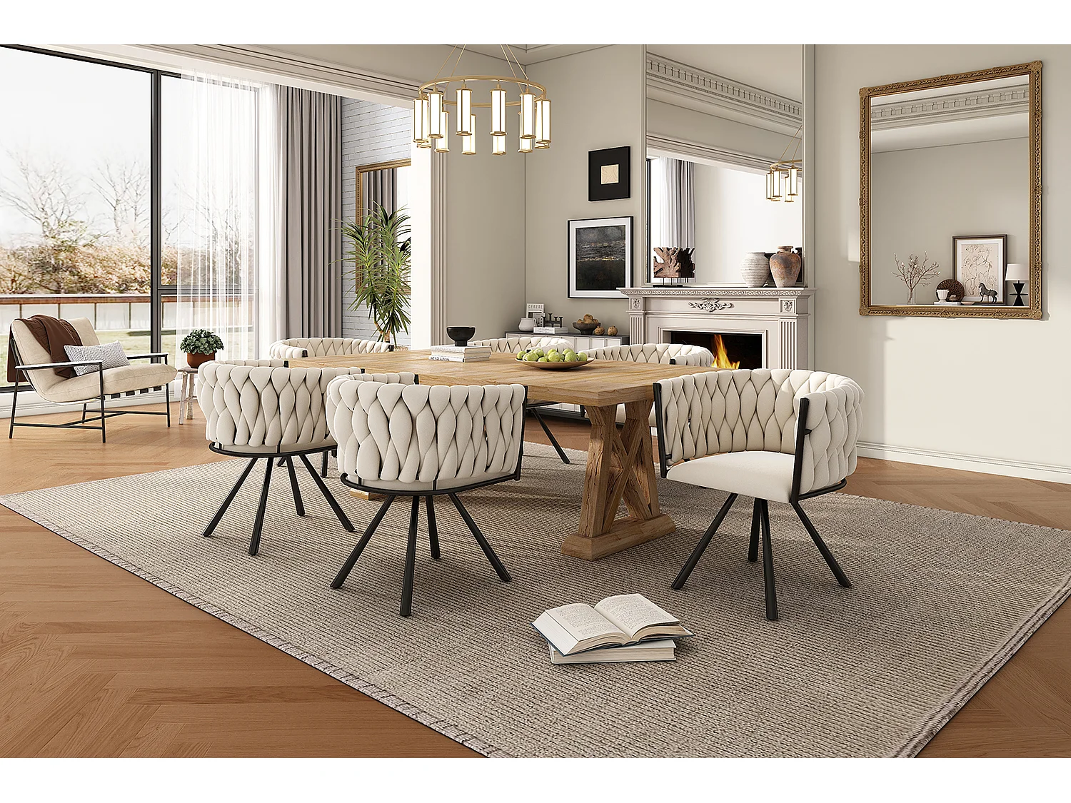 Lot de 2 chaises de salle à manger en velours beige, pivotantes à 360 degrés, pieds en métal