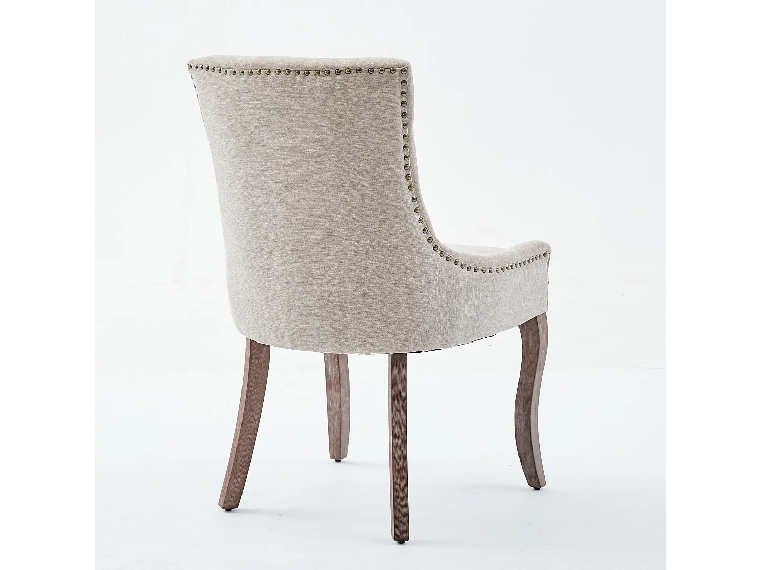 Lot de 2 chaises de salle à manger beiges en tissu, dossier haut, pieds en bois massif