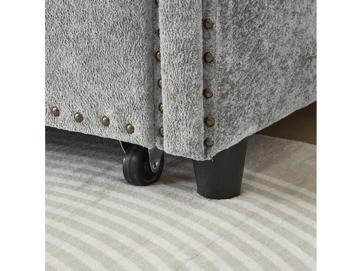 Canapé convertible 2 places 3-en-1 gris en tissu chenille, dossier réglable