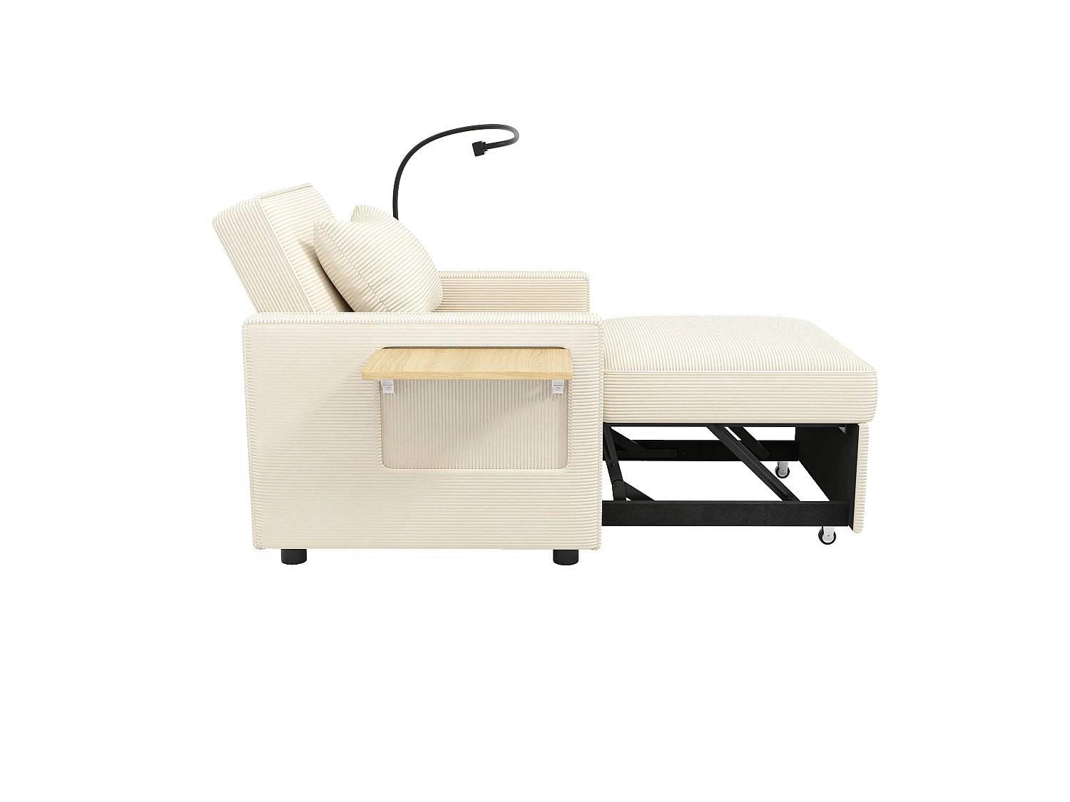 Canapé-lit 1 place en velours côtelé beige, avec USB et USB-C pour salon ou chambre