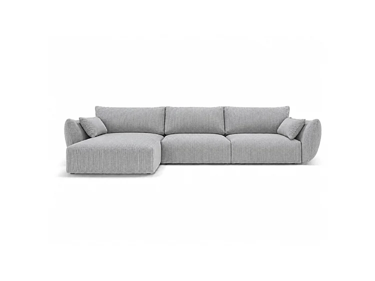 Canapé d’angle BONS modulable gris 308x170 cm POSO 55 velours côtelé gauche